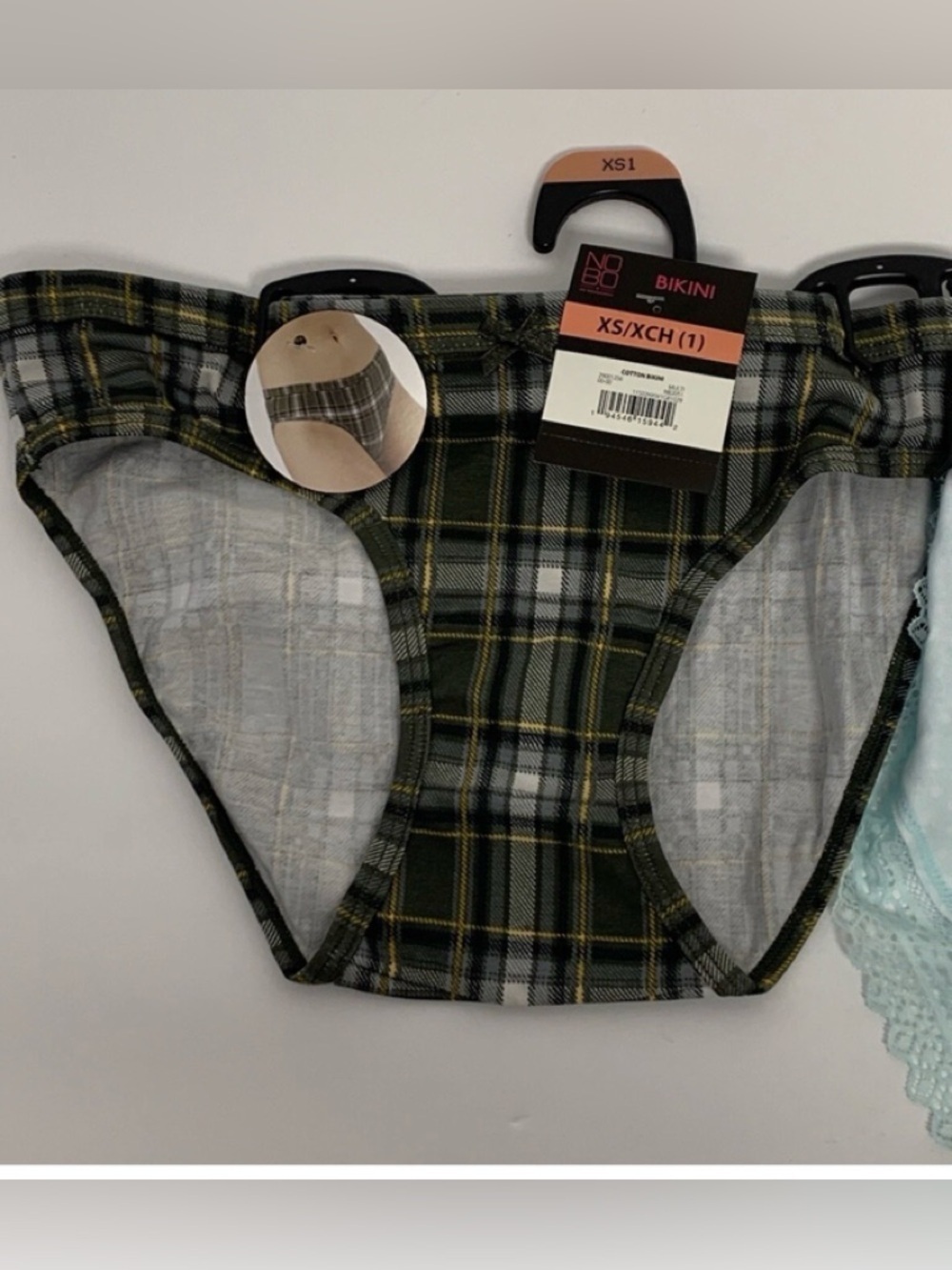 No Boundaries Women's Size XSmall (1) Green/Yellow Plaid Cotton Bikini NWT